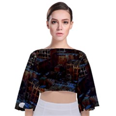 Building Ruins Old Industry Tie Back Butterfly Sleeve Chiffon Top by Pakrebo