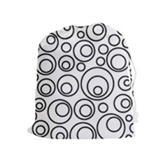 Abstract Black On White Circles Design White Drawstring Pouch (xl) by LoolyElzayat