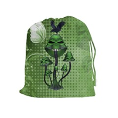 Funny Mushroom Skulls With Crow And Butterflies Drawstring Pouch (xl) by FantasyWorld7