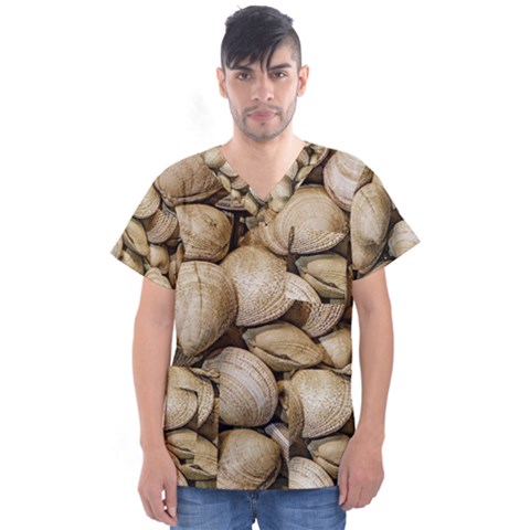 Shellfishs Photo Print Pattern Men s V-neck Scrub Top by dflcprintsclothing