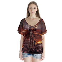 Fantasy Art Fire Heroes Heroes Of Might And Magic Heroes Of Might And Magic Vi Knights Magic Repost V-neck Flutter Sleeve Top by Sudhe