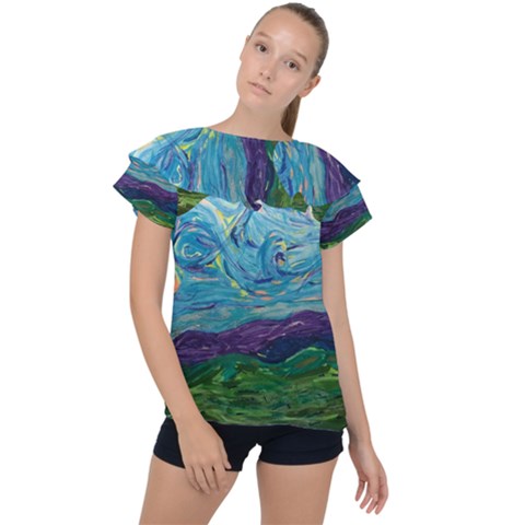 A Very Very Starry Night Ruffle Collar Chiffon Blouse by arwwearableart