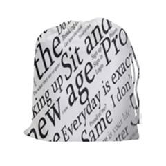 Abstract Minimalistic Text Typography Grayscale Focused Into Newspaper Drawstring Pouch (xxl) by Sudhe