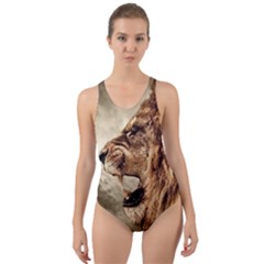 Roaring Lion Cut-out Back One Piece Swimsuit by Sudhe