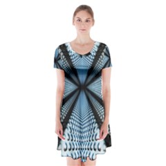 6th Dimension Metal Abstract Obtained Through Mirroring Short Sleeve V-neck Flare Dress by Sudhe