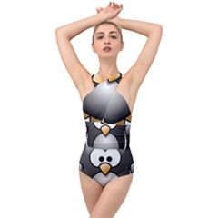 Penguin Birds Aquatic Flightless Cross Front Low Back Swimsuit by Sudhe