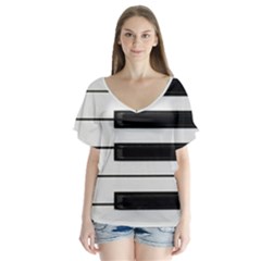 Keybord Piano V-neck Flutter Sleeve Top by Sudhe
