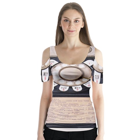 Vintage Payphone Butterfly Sleeve Cutout Tee  by Sudhe