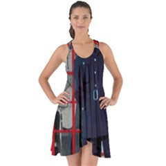 Red London Phone Boxes Show Some Back Chiffon Dress by Sudhe