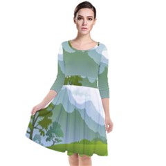 Forest Landscape Photography Illustration Quarter Sleeve Waist Band Dress by Sudhe
