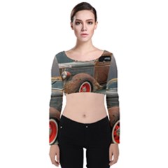 Auto Old Car Automotive Retro Velvet Long Sleeve Crop Top by Sudhe