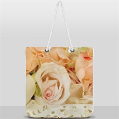 Roses Plate Romantic Blossom Bloom Full Print Rope Handle Tote (large) by Sudhe