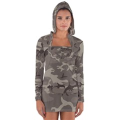Camo Grey Long Sleeve Hooded T-shirt by retrotoomoderndesigns