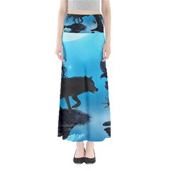 Awesome Black Wolf With Crow And Spider Full Length Maxi Skirt by FantasyWorld7