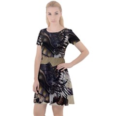 Awesome Steampunk Unicorn With Wings Cap Sleeve Velour Dress  by FantasyWorld7
