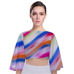 Vivid Colorful Wavy Abstract Print Tie Back Butterfly Sleeve Chiffon Top by dflcprintsclothing