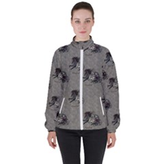 Awesome Steampunk Horse With Wings, Wonderful Pattern High Neck Windbreaker (women) by FantasyWorld7