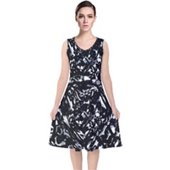 Dark Abstract Print V-neck Midi Sleeveless Dress  by dflcprintsclothing