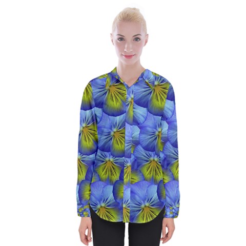Flowers Pansy Background Purple Womens Long Sleeve Shirt by Mariart