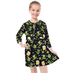St Patricks Day Pattern Kids  Quarter Sleeve Shirt Dress by Valentinaart