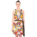 Rainbow Vintage Retro Style Kids Rainbow Vintage Retro Style Kid funny Pattern with 80s clouds Halter Collar Waist Tie Chiffon Dress View1
