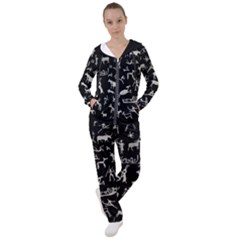 Petroglyph Nordic Beige And Black Background Petroglyph Nordic Beige And Black Background Women s Tracksuit by snek