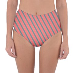 Living Coral Diagonal Stripes Reversible High-waist Bikini Bottoms by LoolyElzayat