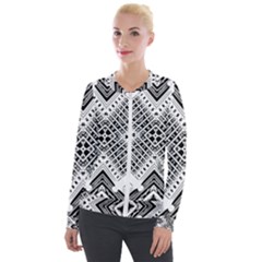 Pattern Tile Repeating Geometric Velour Zip Up Jacket by Pakrebo