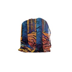 Woods Trees Abstract Scene Forest Drawstring Pouch (small) by Pakrebo