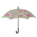 Roses flowers pink and pastel lime green pattern with retro dots Hook Handle Umbrellas (Medium) View3