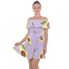 Avocado Green With Pastel Violet Background2 Avocado Pastel Light Violet Off Shoulder Velour Dress by genx