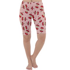 Red Apple Core Funny Retro Pattern Half Eaten On Pastel Orange Background Cropped Leggings  by genx