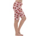 Red Apple Core Funny Retro Pattern Half eaten on pastel orange background Cropped Leggings  View3