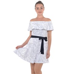 Organic Olive Leaves Pattern Hand Drawn Black And White Off Shoulder Velour Dress by genx