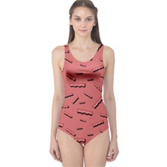 Funny Bacon Slices Pattern Infidel Vintage Red Meat Background  One Piece Swimsuit by genx