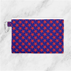 Red Stars Pattern On Blue Canvas Cosmetic Bag (large) by BrightVibesDesign