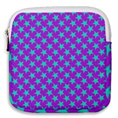 Turquoise Stars Pattern On Purple Mini Square Pouch by BrightVibesDesign