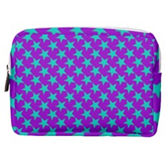 Turquoise Stars Pattern On Purple Make Up Pouch (medium) by BrightVibesDesign