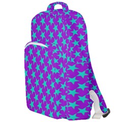 Turquoise Stars Pattern On Purple Double Compartment Backpack by BrightVibesDesign