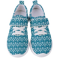 Easter Damask Pattern Deep Teal Blue And White Women s Velcro Strap Shoes by emilyzragz