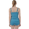 Easter Damask Pattern Deep Teal Blue and White Tie Front Two Piece Tankini View2