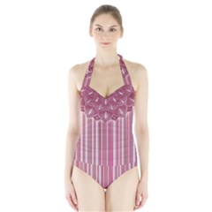 Cranberry Striped Mandala - Halter Swimsuit by WensdaiAmbrose