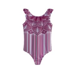 Cranberry Striped Mandala - Kids  Frill Swimsuit by WensdaiAmbrose