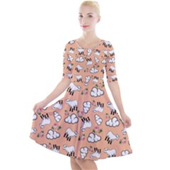 Vintage Lamb Pattern Peach Quarter Sleeve A-line Dress by snowwhitegirl