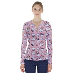 Vintage Lamb Pattern Pink V-neck Long Sleeve Top by snowwhitegirl