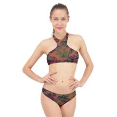 Camouflage Orange High Neck Bikini Set by snowwhitegirl