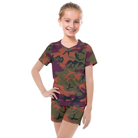 Camouflage Orange Kids  Mesh Tee And Shorts Set by snowwhitegirl
