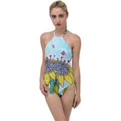 Bees At Work In Blue  Go With The Flow One Piece Swimsuit by okhismakingart