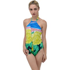 Sunset Rose Watercolor Go With The Flow One Piece Swimsuit by okhismakingart