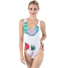 Fruits Veggies High Leg Strappy Swimsuit by okhismakingart